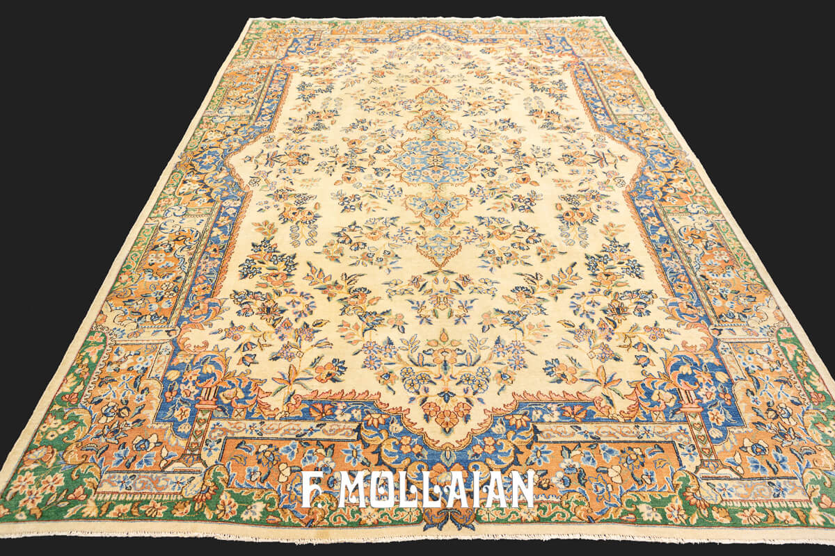 Antique Kerman Rug Beige/Blue Color n°:88097563